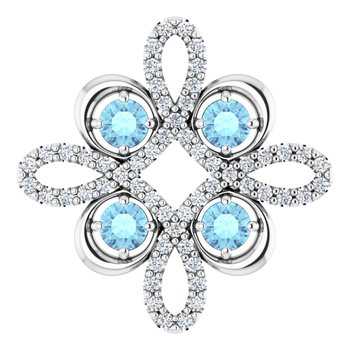 14K White Aquamarine and .17 CTW Diamond Clover Pendant Ref 14131421